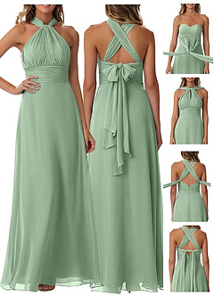 Azazie Fifi At-home Try On Dresses Matcha A-Line Strapless Chiffon Convertible Dress image9
