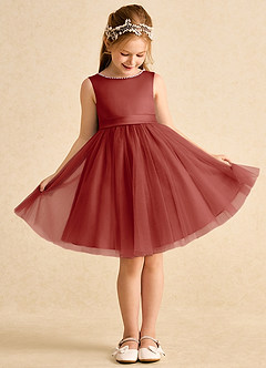 Azazie Jani Flower Girl Dresses Terracotta A-Line Bow Tulle Dress image2