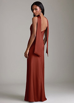 Azazie Cassiana Jurken voor bruidsmeisjes Jurk van Stretch Satijn met Zeemeermin Geplooid Terracotta image2