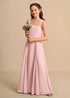 Azazie Tater Girls Formal Robe Demoiselle D'honneur Fillette Robe Trapèze en Mousseline de soie Plissé Rose Poudré image5