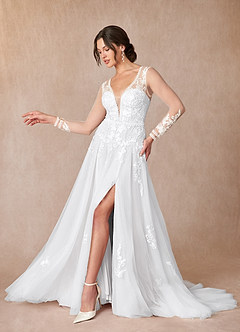 Azazie Ariya Wedding Dresses A-Line Lace Tulle Chapel Train Dress image2