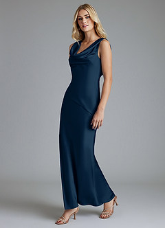 Azazie Adelyn Final Sale Dark Navy Mermaid Pleated Stretch Satin Dress image6