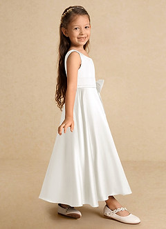 Azazie Lindy Flower Girl Dresses Ivory A-Line Pleated Matte Satin Dress image6