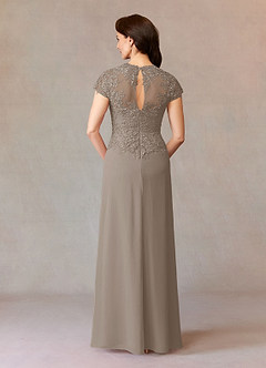 Azazie Junie Mère de la mariée Robes Robe Trapèze en Mousseline de soie Dentelle Taupe image6