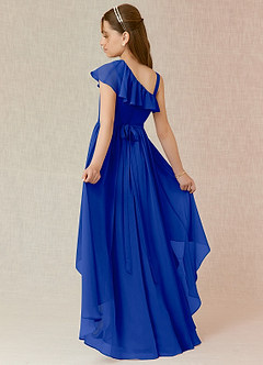 Azazie Mango Junior A-Linie Gestreift Chiffon Kleid Königsblau image1