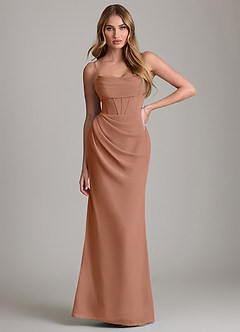 Azazie Mai Vestidos de damas de honor Vestido de Bronceador de Gasa de Corte Recto con Plisado image1