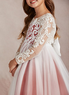Azazie Elodie Flower Girl Dresses Ivory Terracotta Ball-Gown Lace Dress image7