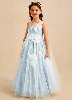 Azazie Addison Robe Demoiselle D'honneur Fillette Robe Princesse en Tulle Sequins Bleu Ciel image1