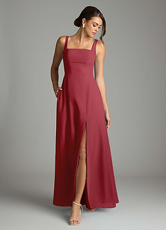 Azazie Debra 신부 들러리 드레스 A라인 포켓이 있는 쉬폰 바닥 길이 드레스 image4