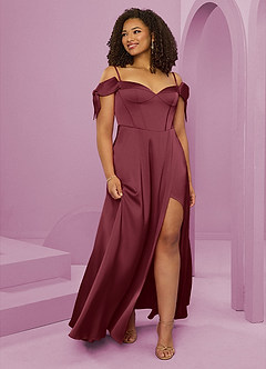 Barbie ♥ Azazie Final Sale Dusty Blue A-Line Off the Shoulder Stretch Satin Dress image10