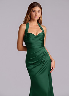 Azazie Destiny Vestidos de damas de honor Vestido de Verde Oscuro de Satén Elástico de Corte Sirena con Escote de Corazón image5