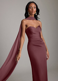 Azazie Sonora Vestidos de damas de honor Vestido de Sangrado de Satén Elástico de Corte Recto con Sin tirantes image4