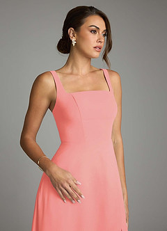 Azazie Debra Bridesmaid Dresses Coral A-Line with Pockets Chiffon Convertible Dress image3