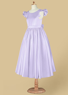 Azazie Violeta Blumenmädchenkleider Ballkleid Schleifen Matte Satin Kleid Flieder image12