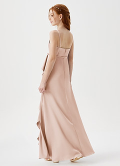 Azazie Kaylee Junior Blushing Pink A-Line with Belt Stretch Satin Dress image5