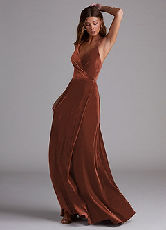 Azazie Davis Bridesmaid Dresses Terracotta A-Line Velvet Dress image3