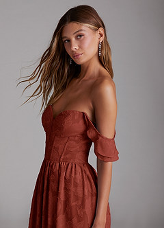 Azazie Denisse Robes de demoiselle d'honneur Robe Trapèze en Blumen-Burnout Rayé Terracotta image5