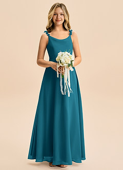 Azazie Elodie Junior A-Linie Chiffon Kleid Tintenblau image3