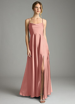 Azazie Elle Bridesmaid Dresses Rosette A-Line Pleated Stretch Satin Dress image1