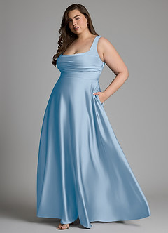 Azazie Azaria Brautjungfernkleider A-Linie Korsett Stretch-Satin Kleid Puderblau image10