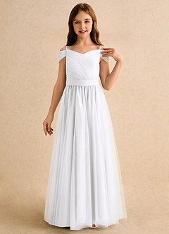 Azazie Yuna Junior Formal Abiti da Ragazza di Fiori Abito A-Line in Tulle a Spalla Scoperta Bianco image6