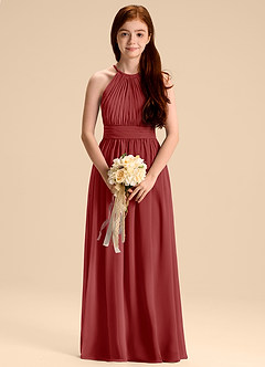 Azazie Malone Junior Rust A-Line Pleated Chiffon Dress image3