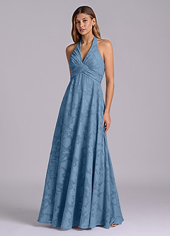 Azazie Tessie Robes de demoiselle d'honneur Robe Trapèze en Blumen-Burnout Plissée Acier Bleuté image3