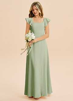 Azazie Bondi Junior Dusty Sage A-Line Side Slit Stretch Satin Dress image5