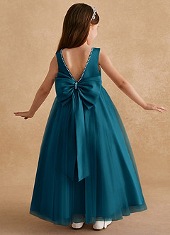 Azazie Cookie Blumenmädchenkleider A-Linie Schleifen Tüll Kleid Tintenblau image1