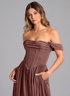 Azazie Hattie Bridesmaid Dresses Espresso A-Line Ruched Velvet Dress image2