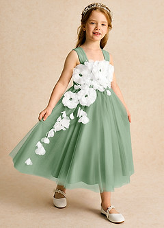 Azazie Dovey Robe Demoiselle D'honneur Fillette Robe Princesse en Tulle Arc Matcha image6
