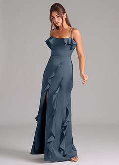 Azazie Malia Bridesmaid Dresses Twilight A-Line Side Slit Stretch Satin Dress image4