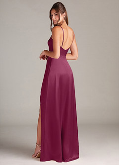 Azazie Sarella Bridesmaid Dresses Burgundy A-Line with Pockets Metallic Satin Dress image4