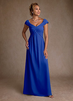 Azazie Myrtle Kleider für die Brautmutter A-Linie Plissee Chiffon Kleid Königsblau image1