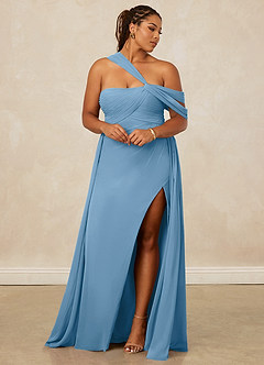 Christian Siriano Bridal for Azazie 1014 Robes de demoiselle d'honneur Robe Trapèze en Mousseline de soie Épaule décolletée Acier Bleuté image13