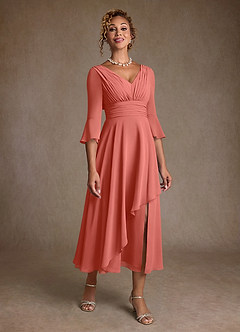 Azazie Aerynne At-home Try On Dresses Dusty Blue A-Line Pleated Chiffon Dress image1