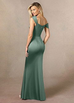 Azazie Laramie Mother of the Bride Dresses Eucalyptus Mermaid Pleated Stretch Satin Dress image3