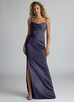 Azazie Mai Bridesmaid Dresses Stormy Sheath Pleated Stretch Satin Dress image1