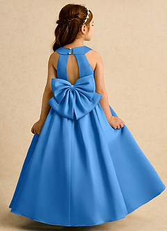 Azazie Daisies Flower Girl Dresses Blue Jay Ball-Gown Bow Matte Satin Dress image7