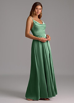 Azazie Sarella Bridesmaid Dresses Eucalyptus A-Line Pleated Velvet Dress image4