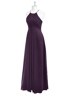 Azazie Ginger Bridesmaid Dresses Plum A-Line Halter Pleated Chiffon Dress image8