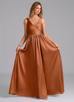 Azazie Keyla Final Sale Copper A-Line Pleated Stretch Satin Dress image4