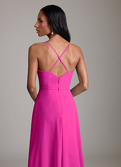 Azazie Naeem Vestidos de damas de honor Vestido de Fucsia de Gasa de Corte en A con Cuello en V fruncido image6