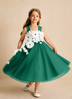 Azazie Dovey Robe Demoiselle D'honneur Fillette Robe Princesse en Tulle Arc émeraude image4