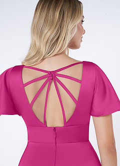 Azazie Lani Vestidos de damas de honor Vestido de Fucsia de Satén Elástico de Corte en A con Manga volante image3