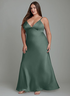 Azazie Stefania Bridesmaid Dresses Sea Moss A-Line Stretch Satin Dress image12