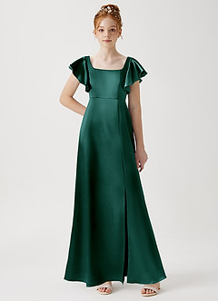 Azazie Bondi Junior Pine A-Line Side Slit Metallic Satin Dress image1