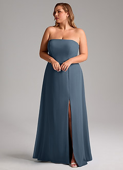 Azazie Wren Abiti da Damigella Abito Convertibile A-Line in Chiffon Spacco Laterale Blu Nettuno image10