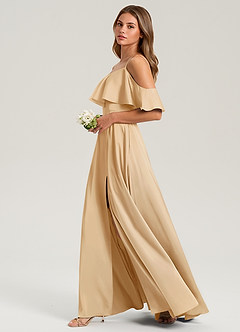 Azazie Jean Bridesmaid Dresses Gold A-Line Off the Shoulder Stretch Satin Dress image5
