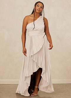 Christian Siriano Bridal for Azazie 1008 Bridesmaid Dresses White Alabaster A-Line One Shoulder Stretch Satin Dress image1